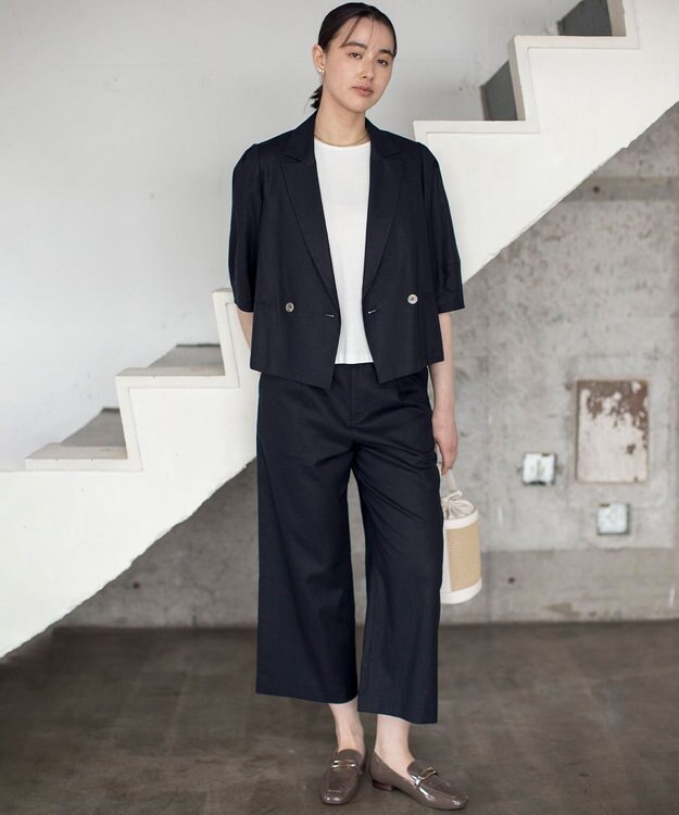 組曲 L リネンレーヨン ジャケット ネイビー系