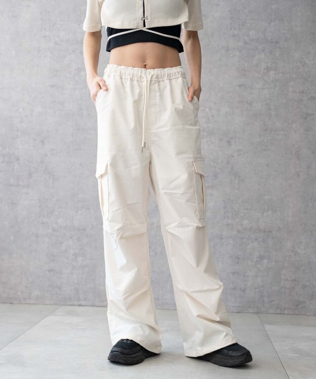 WEGO 【ウエストゴム】イージーパラシュートカーゴパンツ オフホワイト