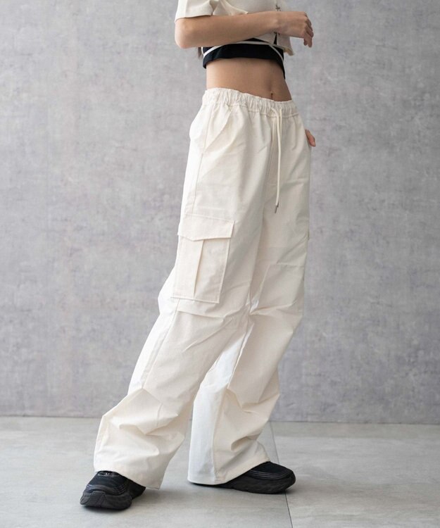WEGO 【ウエストゴム】イージーパラシュートカーゴパンツ オフホワイト