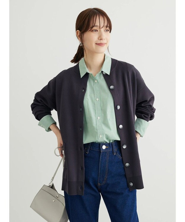 Green Parks ミドル丈モックネックカーディガン Dark Gray