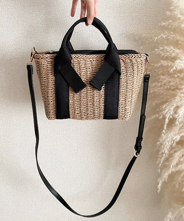 LA BAGAGERIE 【maison vert】 【ペーパー素材・多収納】リボンハンドル2WAYかごバッグ ブラック