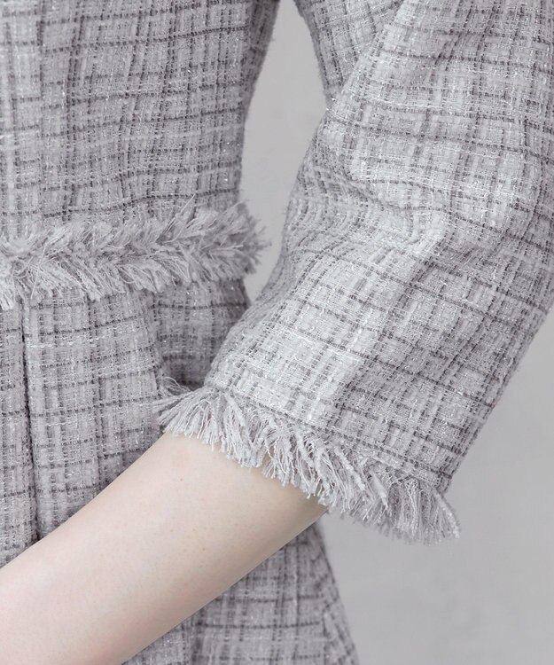 Tiaclasse 絶妙なMIXカラーのツイード素材で存在感溢れるタックワンピース グレー