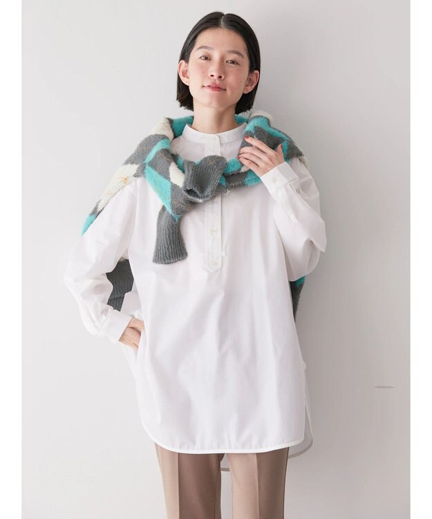 AMERICAN HOLIC イージーケアバンドカラーシャツチュニック Off White