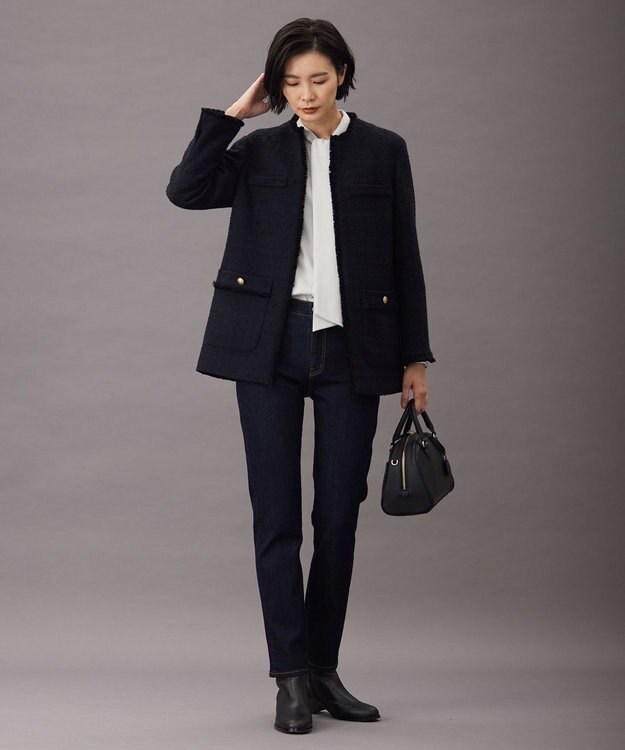 J.PRESS LADIES スラブヤーン ツイード ジャケット ネイビー系