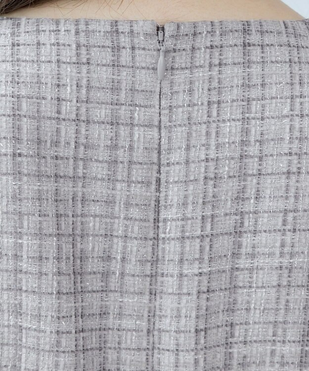 Tiaclasse 絶妙なMIXカラーのツイード素材で存在感溢れるタックワンピース グレー