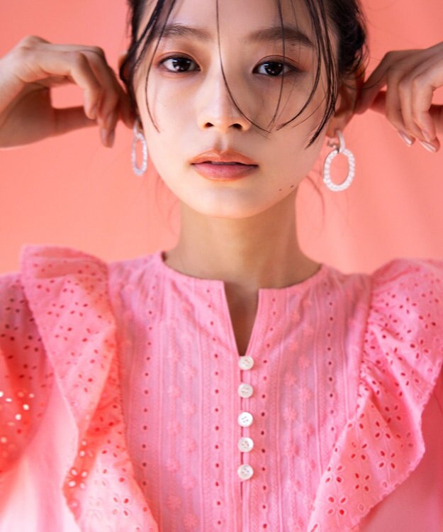 組曲 【WEB限定色あり】レースコンビシャーティング ブラウス ピンク系