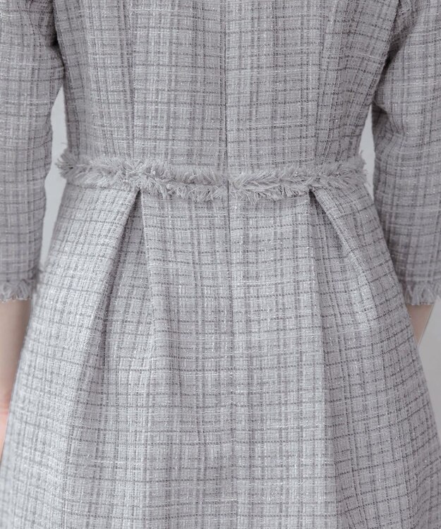 Tiaclasse 絶妙なMIXカラーのツイード素材で存在感溢れるタックワンピース グレー