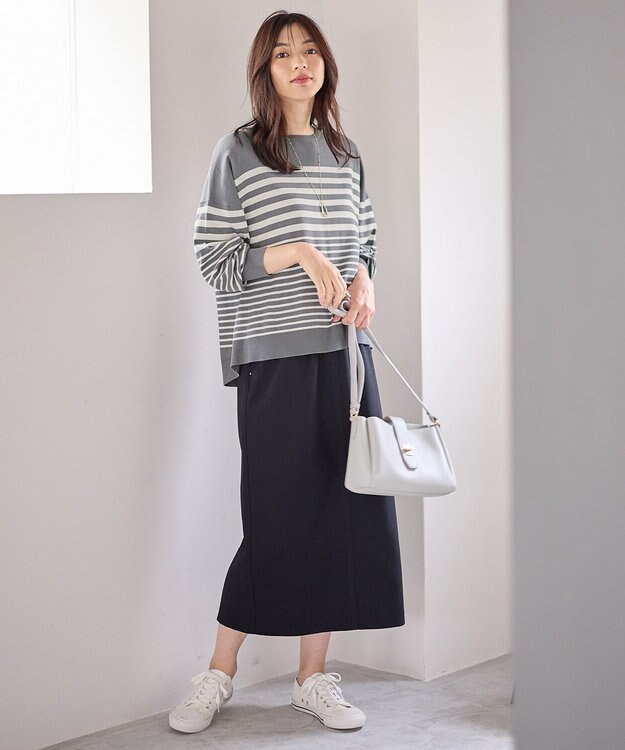 ANY 【洗濯機可】ボーダーニット グレー×オフ