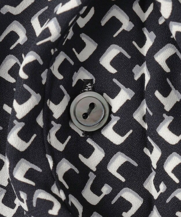 23区 L 【洗える】モダンジオメトリックプリント ワンピース ブラック系