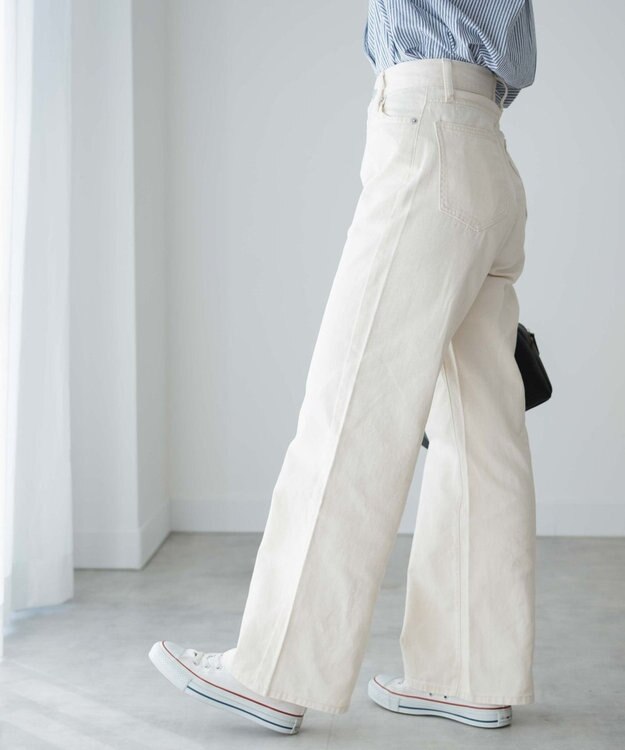 WEGO カラーウエストフィットワイドストレートパンツ オフホワイト
