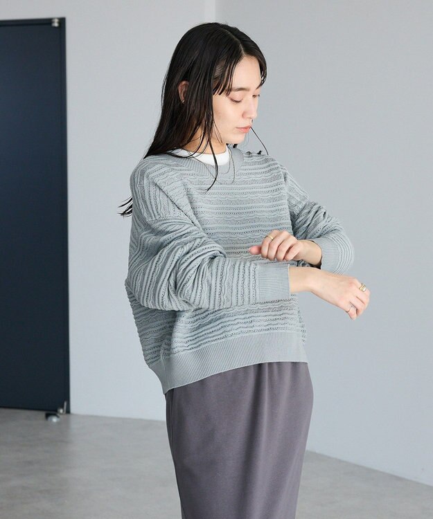 CRAFT STANDARD BOUTIQUE レースボーダーニットプルオーバー Gray