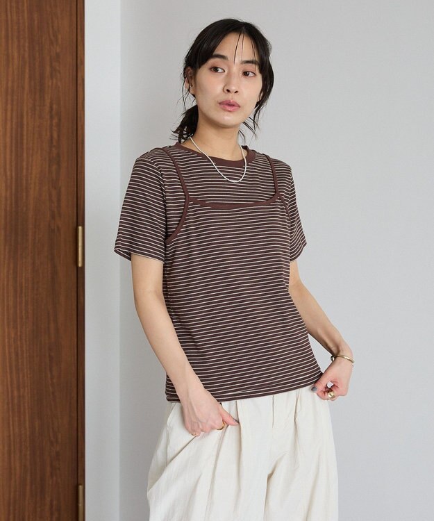 CRAFT STANDARD BOUTIQUE 2点セット/ボーダーキャミ+Tシャツ Brown