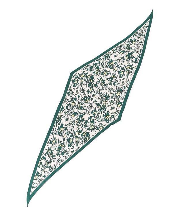23区 ニュアンスフラワー プリント シルク スカーフ ダークグリーンプリント