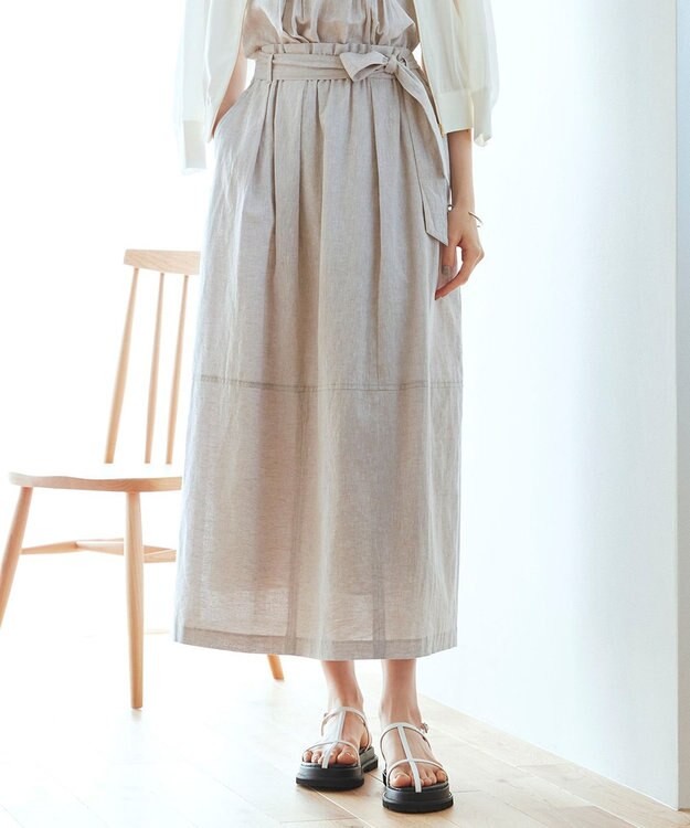 23区 L 【SLOW/洗える】リネンコットン スカート ライトグレー系