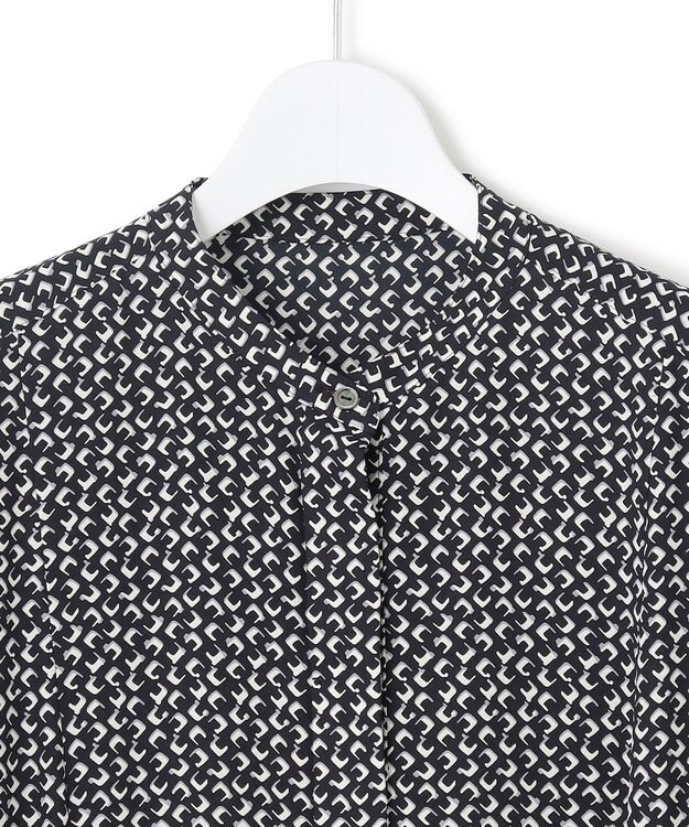 23区 L 【洗える】モダンジオメトリックプリント ワンピース ブラック系