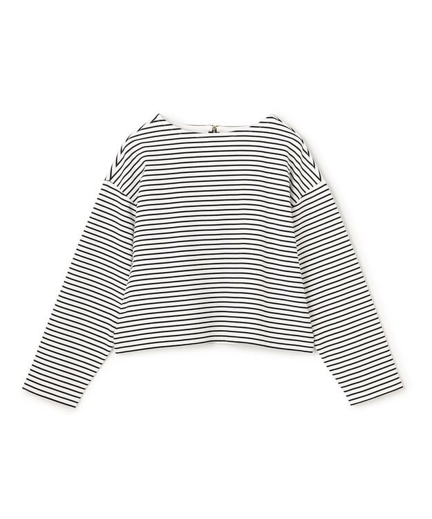 UNFILO L ハイツイストスムース バックZIP ボーダートップス オフ×ブラック