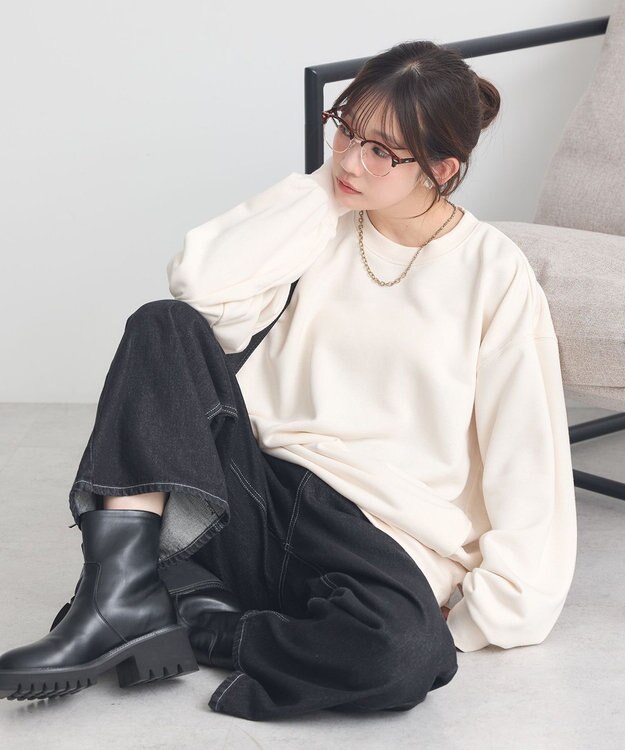 earth music&ecology サイドリブロゴスウェット Ivory