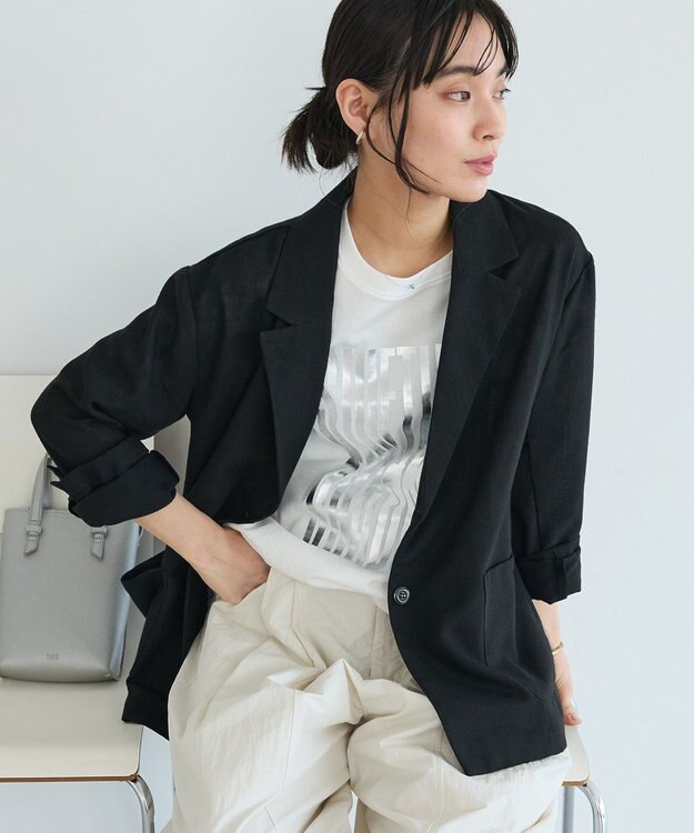 CRAFT STANDARD BOUTIQUE リネンライクオーバーサイズジャケット Black