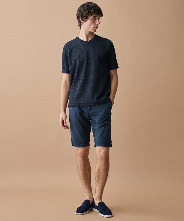 JOSEPH ABBOUD 【フランス産リネン×尾州の技術・清涼感】ノルマンディリネントップジャージー Vネック Tシャツ ネイビー系
