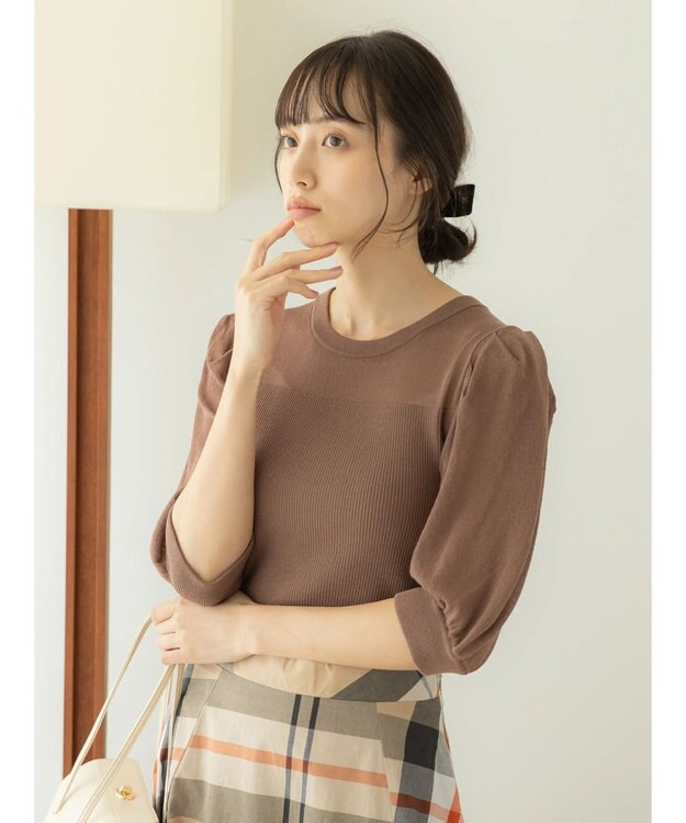 earth music&ecology シアーパワショルニットプルオーバー Mocha