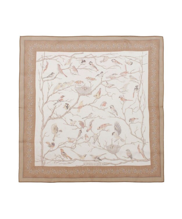 MOONBAT 【WEB限定】PAUL & JOE ACCESSOIRES シルクシフォンスカーフ 58×58cm ブラウン(Birds on Branch)