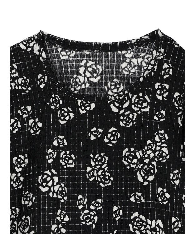 Green Parks ■ＥＳＣＡＲ　Ｕネッククレープカットプルオーバー Flower Black