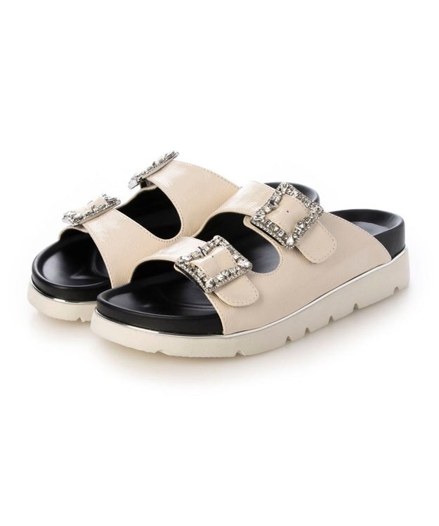 MODE ET JACOMO <carino>厚底ビジューバックルサンダル アイボリー
