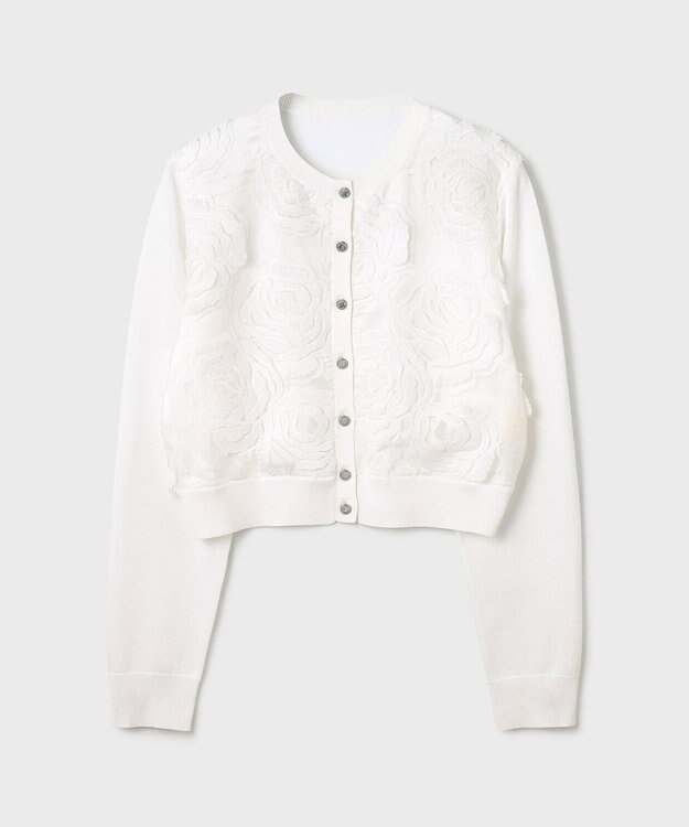 GRACE CONTINENTAL ローズ刺繍ニットカーディガン ホワイト