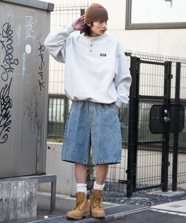 WEGO 【ウエストゴム/SMLサイズ展開】イージーコットンハーフパンツ デニム淡加工色