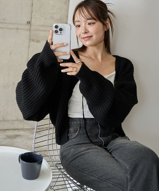 WEGO 【2024年秋冬新色カラー追加★】リボン2WAYカーデ ブラック