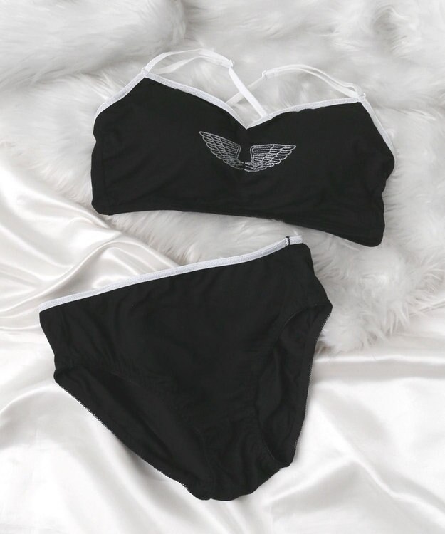 WEGO 【ブラトップ＆ショーツセット】Liliane　Ciel　フェザーラメ ブラック