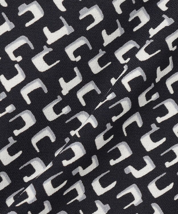 23区 L 【洗える】モダンジオメトリックプリント ワンピース ブラック系