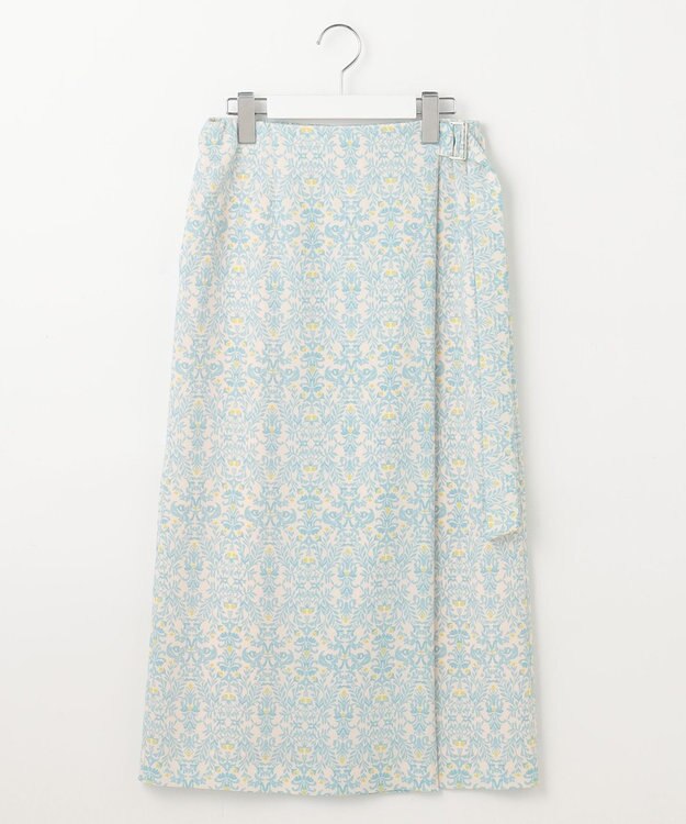 自由区 S 【洗える】ダマスクフローラルプリント スカート ライトブルー