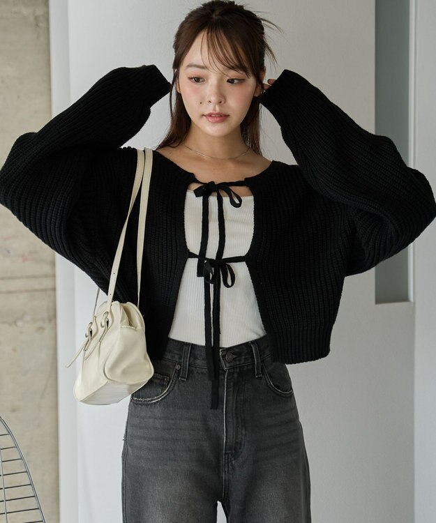 WEGO 【2024年秋冬新色カラー追加★】リボン2WAYカーデ ブラック