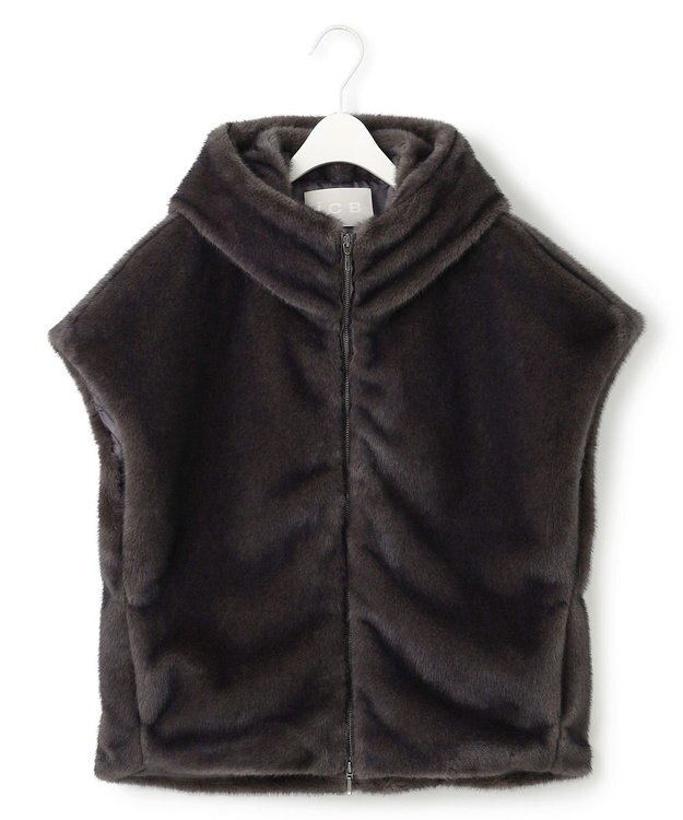 ICB 【洗える】ミンクライクファー フーディジレ コート チャコール