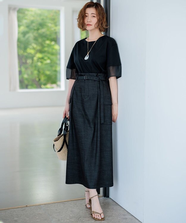 23区 【GLOW8月号掲載/洗える】スムースコンビジャージー ランタンスリーブ カットソー ブラック