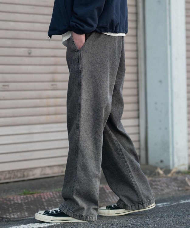 WEGO 【ユニセックス着用ITEM/ウエストゴム】ユルフィットデニムイージーパンツ グレー