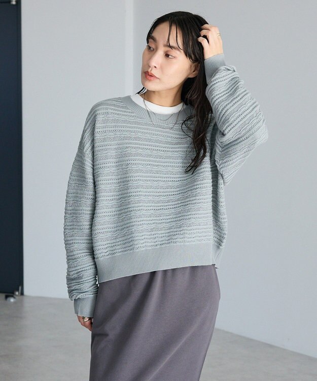 CRAFT STANDARD BOUTIQUE レースボーダーニットプルオーバー Gray