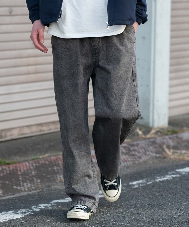 WEGO 【ユニセックス着用ITEM/ウエストゴム】ユルフィットデニムイージーパンツ グレー