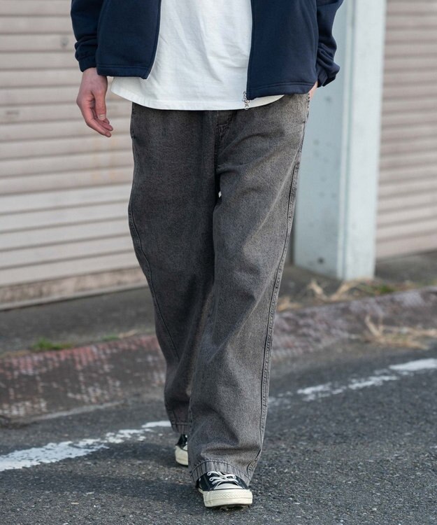 WEGO 【ユニセックス着用ITEM/ウエストゴム】ユルフィットデニムイージーパンツ グレー