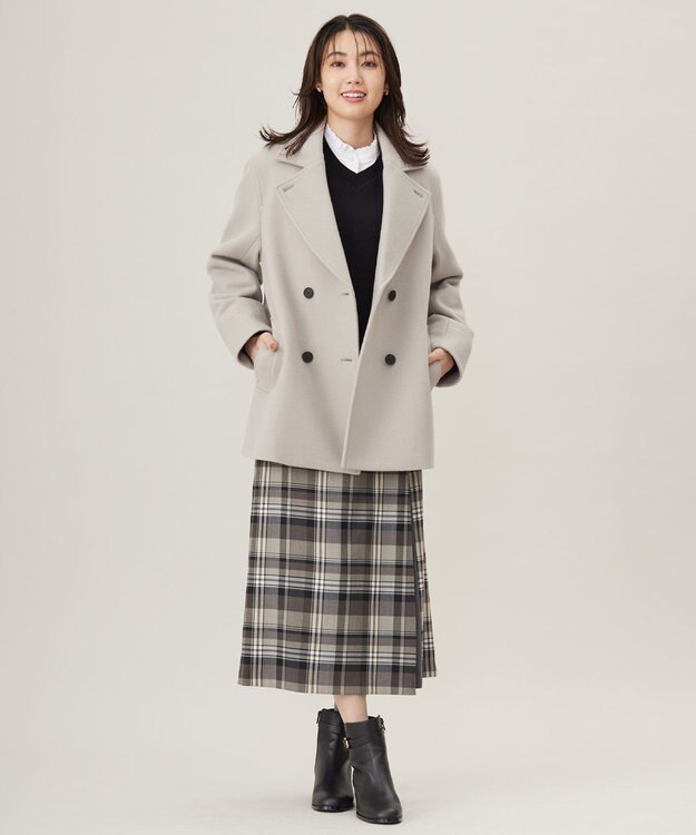 J.PRESS LADIES 【洗える】テトロンレーヨン/ウール milledタータン スカート ベージュチェック系