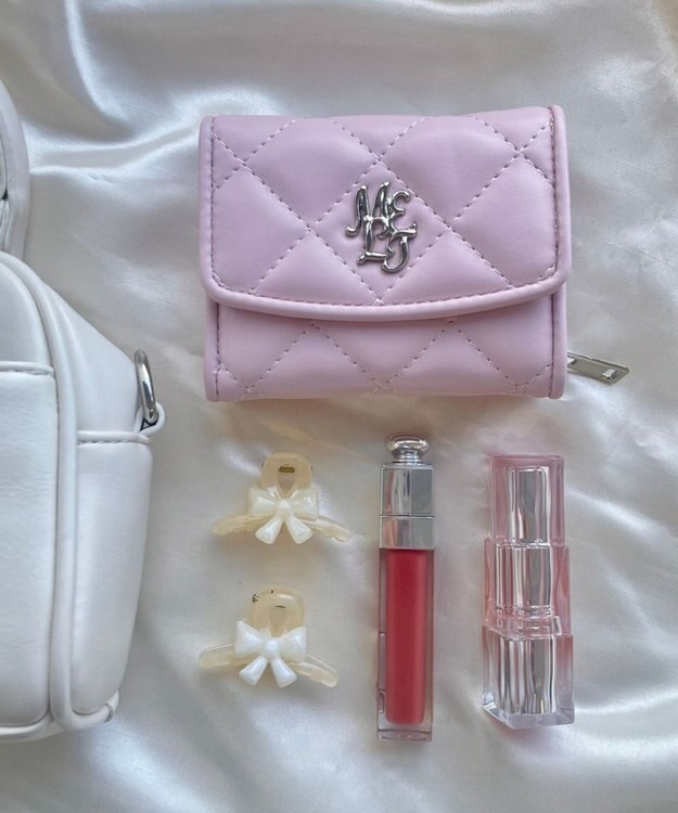 WEGO メタルロゴキルティングウォレット ライトピンク