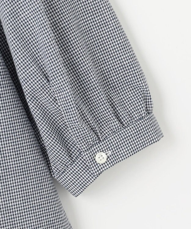 J.PRESS LADIES 【洗える】リネンminiチェック バンドカラー プルオーバー ブラウス ネイビー系