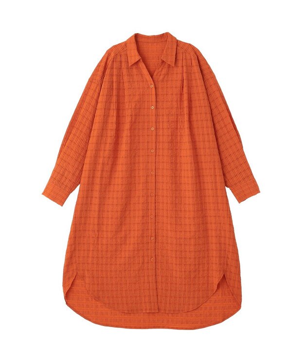 Green Parks シアーチェックシャツワンピース Orange