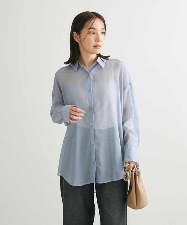 Green Parks シアーシャイニーシャツ Blue