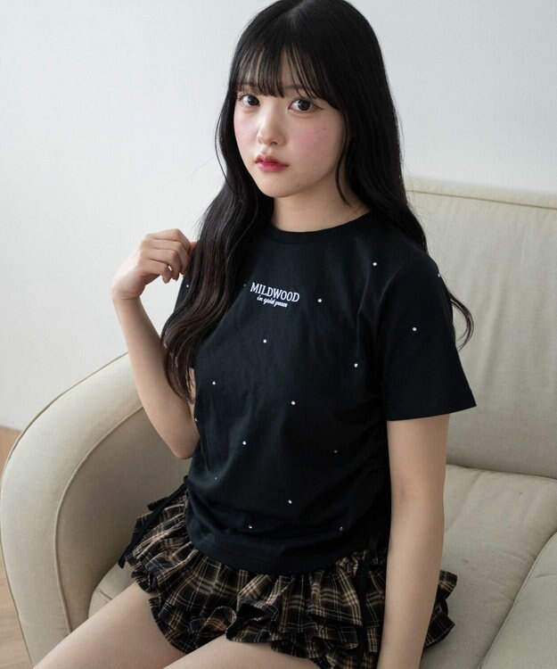 WEGO ビジューサイドドロストショートT ブラック