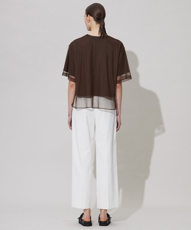 ICB 【接触冷感・UVケア・速乾・洗える】 チュールレイヤード カットソー チョコレート系