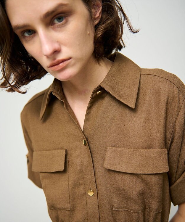 GRACE CONTINENTAL リネンタッチサファリドレス ブラウン