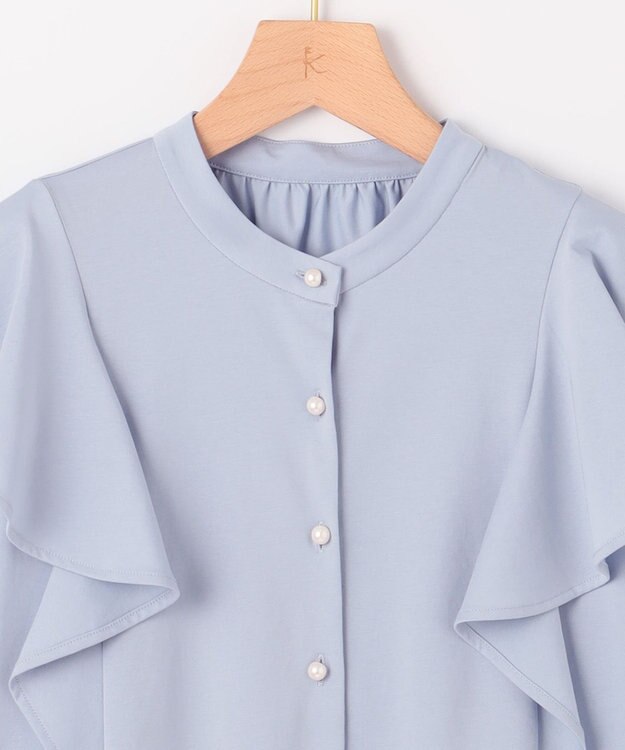 組曲 【UVケア】プレーティング天竺 パールボタンブラウス ベビーブルー系