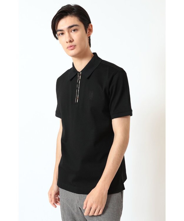 DAKS フロントジップ ハウスチェックパイピング ポロシャツ ブラック
